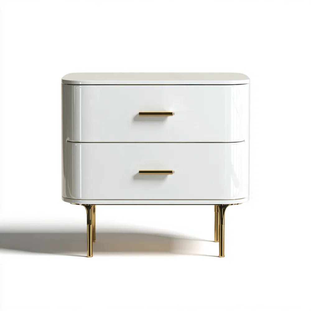 Bedside Table 60x40x50 cm with High Gloss Finish and Gold Accents - White