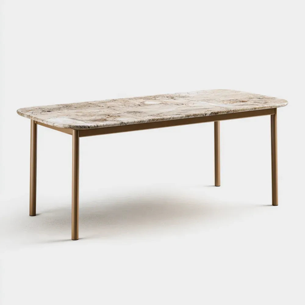 Dining Table Marble Top 180x90x75 cm - Natural Brown - Contemporary Design