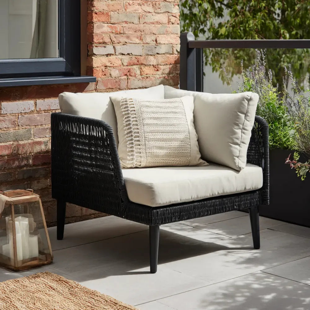 Patio Lounge Chair - Wicker Rattan 80x85x75 cm - Black/Cream - Modern Design