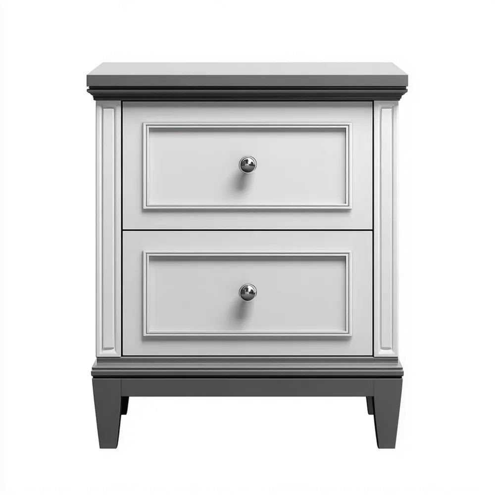 Bedside Table Two-Drawer 50x40x60 cm – White – Classic Design