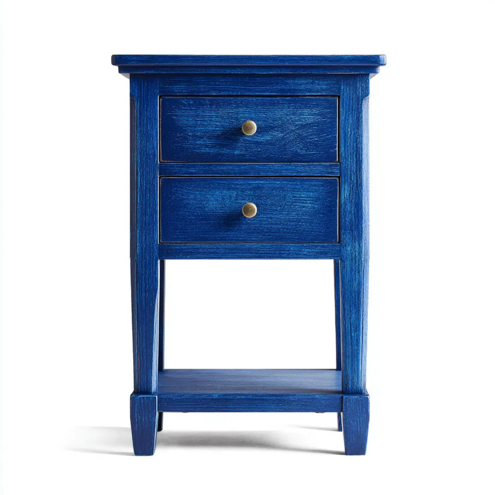 Wooden Bedside Table 40x35x65 cm Two-Drawer Blue - Classic Design